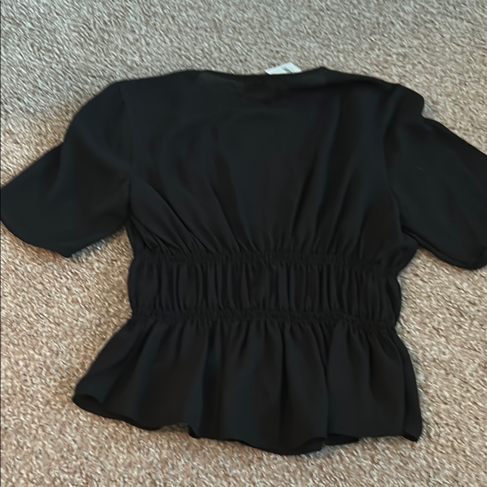 Calvin Klein Black Ruched Peplum Blouse - Picture 6 of 7